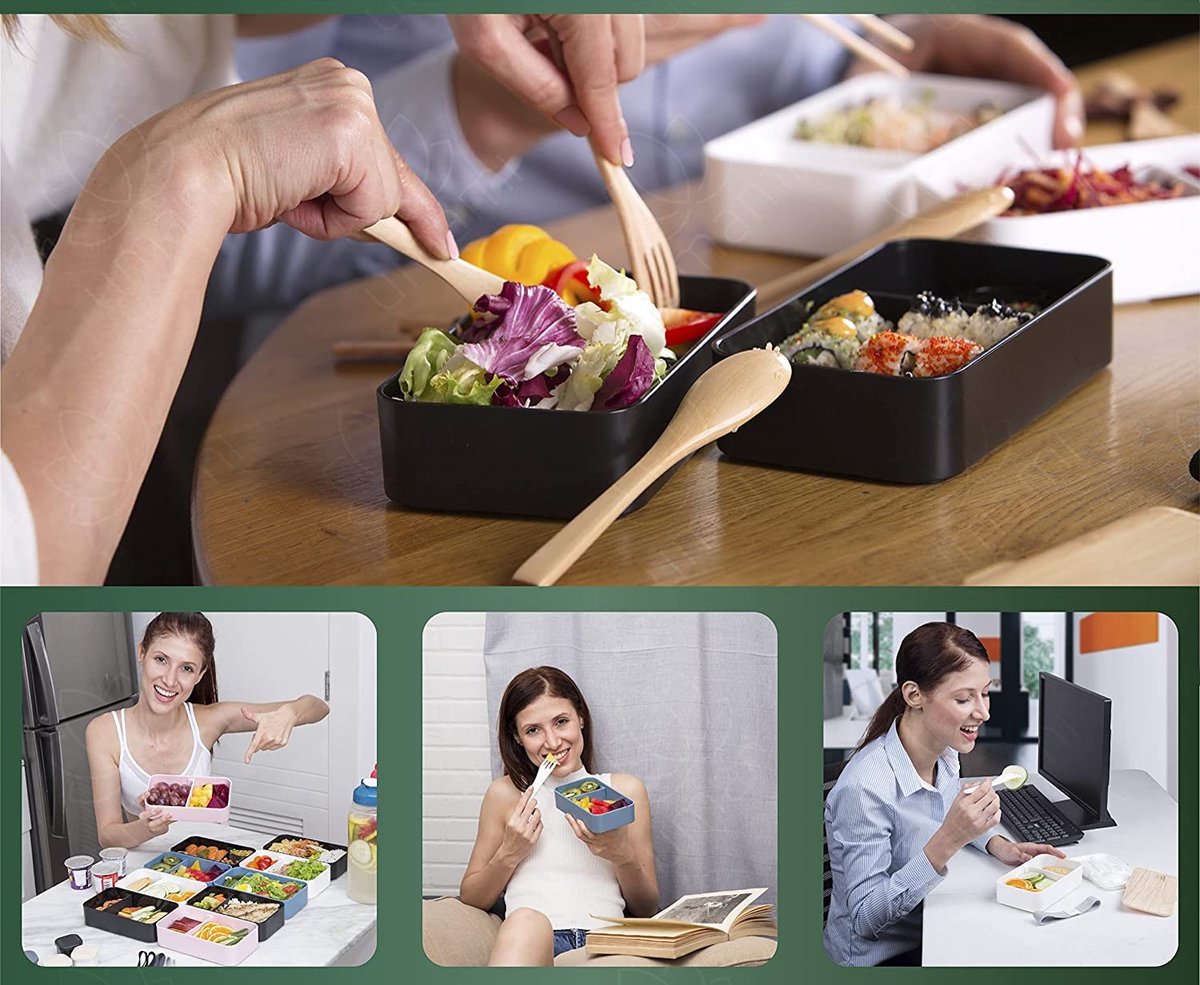 Bento Box Boîte à déjeuner japonaise avec compartiments – 3 couverts –  Boîte à déjeuner avec couvercle en bambou pour l'école et le travail pour  enfants et adultes : : Cuisine et Maison