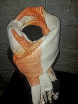 Grove Oranje witte sjaal met franjes