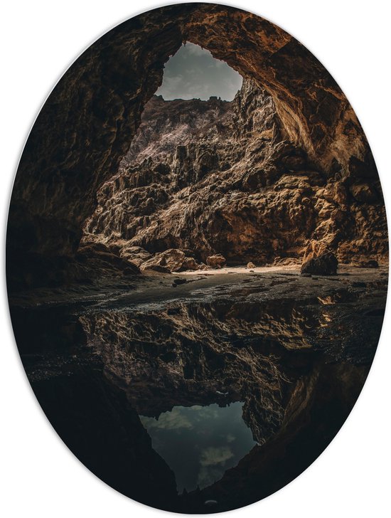 WallClassics - Panneau de mousse PVC ovale - Grotte miroir dans Water - 60x80 cm Photo sur ovale (avec système de suspension)