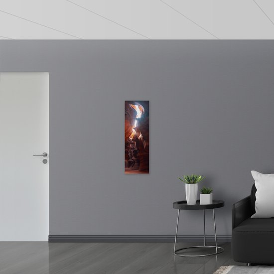 PVC Schuimplaat - Lichstraal door Oranje Rotsen in VS - 30x90 cm Foto op PVC Schuimplaat (Met Ophangsysteem)