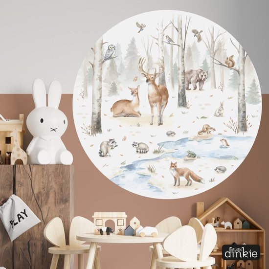 Studio Dinkie | Mur cercle forêt animaux forêt | Chambre de bébé | Chambre des enfants | Décoration