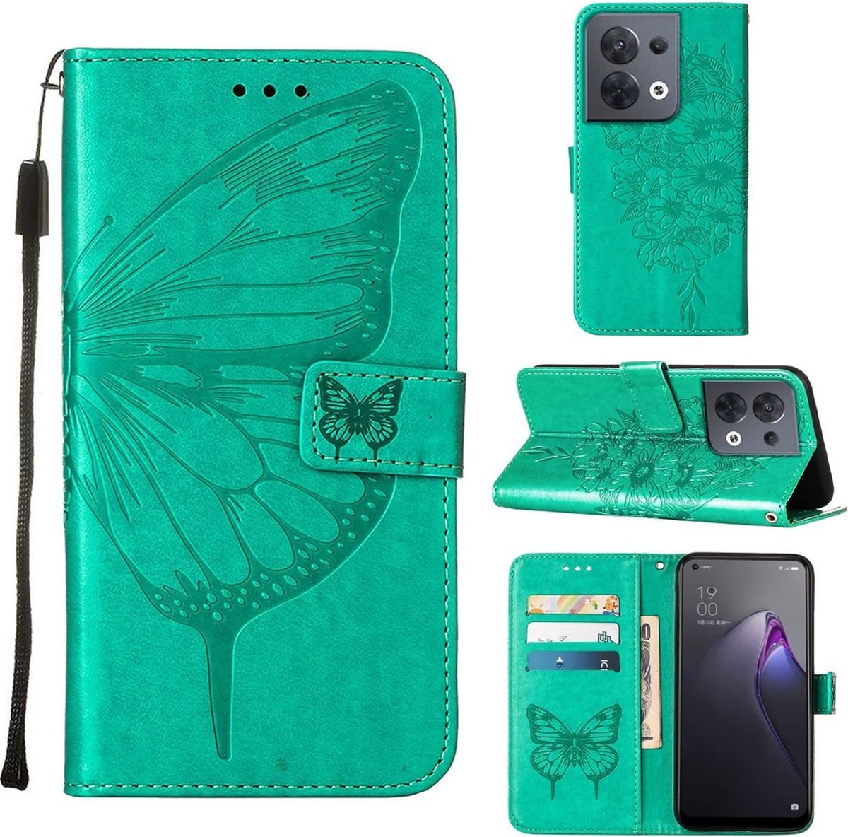 Mobigear Telefoonhoesje geschikt voor OPPO Reno 8 5G Hoesje | Mobigear Butterfly Bookcase Portemonnee | Pasjeshouder voor 3 Pasjes | Telefoonhoesje voor Pinpas / OV Kaart / Rijbewijs - Groen