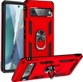 Mobigear Armor Ring Phone Case adapté pour Google Pixel 7 Antichoc Hard Case Cover + Ring Holder - Rouge