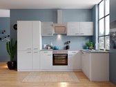 Hoekkeuken 310  cm - complete keuken met apparatuur Malia  - Wit/Beton - soft close - keramische kookplaat - vaatwasser - afzuigkap - oven    - spoelbak