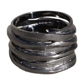 Schitterende Zilveren Zwart Gerhodineerde Brede Gewikkelde Ring 19.00 mm. (maat 60) model 11 Carmen