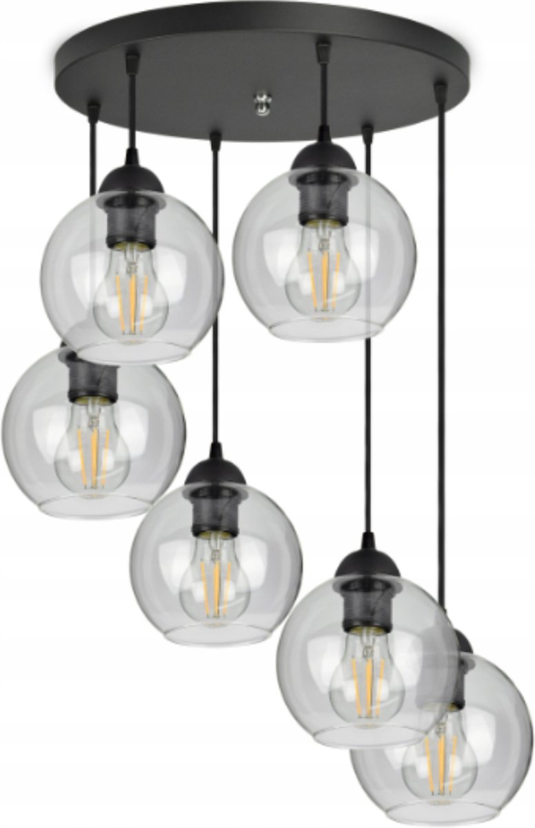 Hanglamp - Plafondlamp Industrieel 6-Lamps Helder Bol Zwart Woonkamer