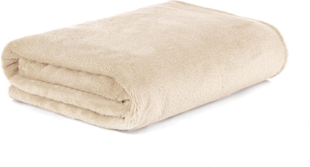 Homla beige fleecedeken Pluizig en warm voor de bank en bed gezellige deken bankdeken onderhoudsvriendelijk 150 x 200 cm beige