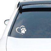 Auto sticker hart/poot - hond / kat - Zilver