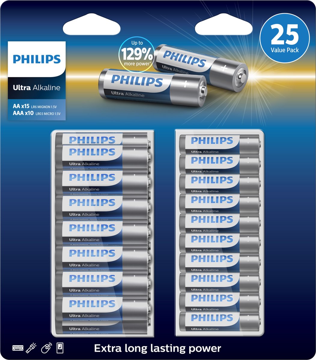 Philips Ultra alkaline 15x AA + 10x AAA