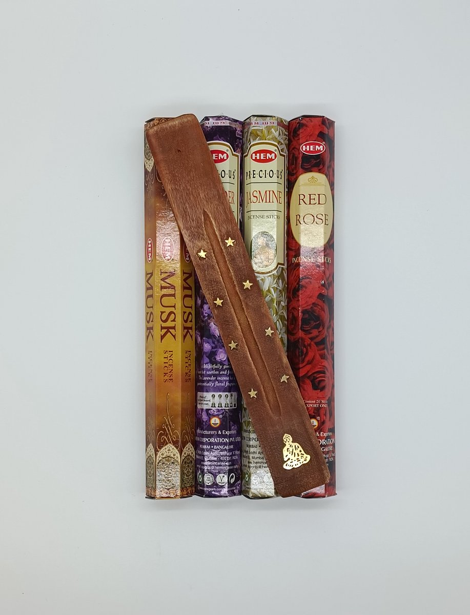 HEM Jasmijn – Musk – Rode roos – Lavendel – ** bestseller ** top 4 geuren *** Gratis Palo Santo stick- TEEX.NL – wierook – wierookstokje – 80 stokjes – geurstokje- cadeau set