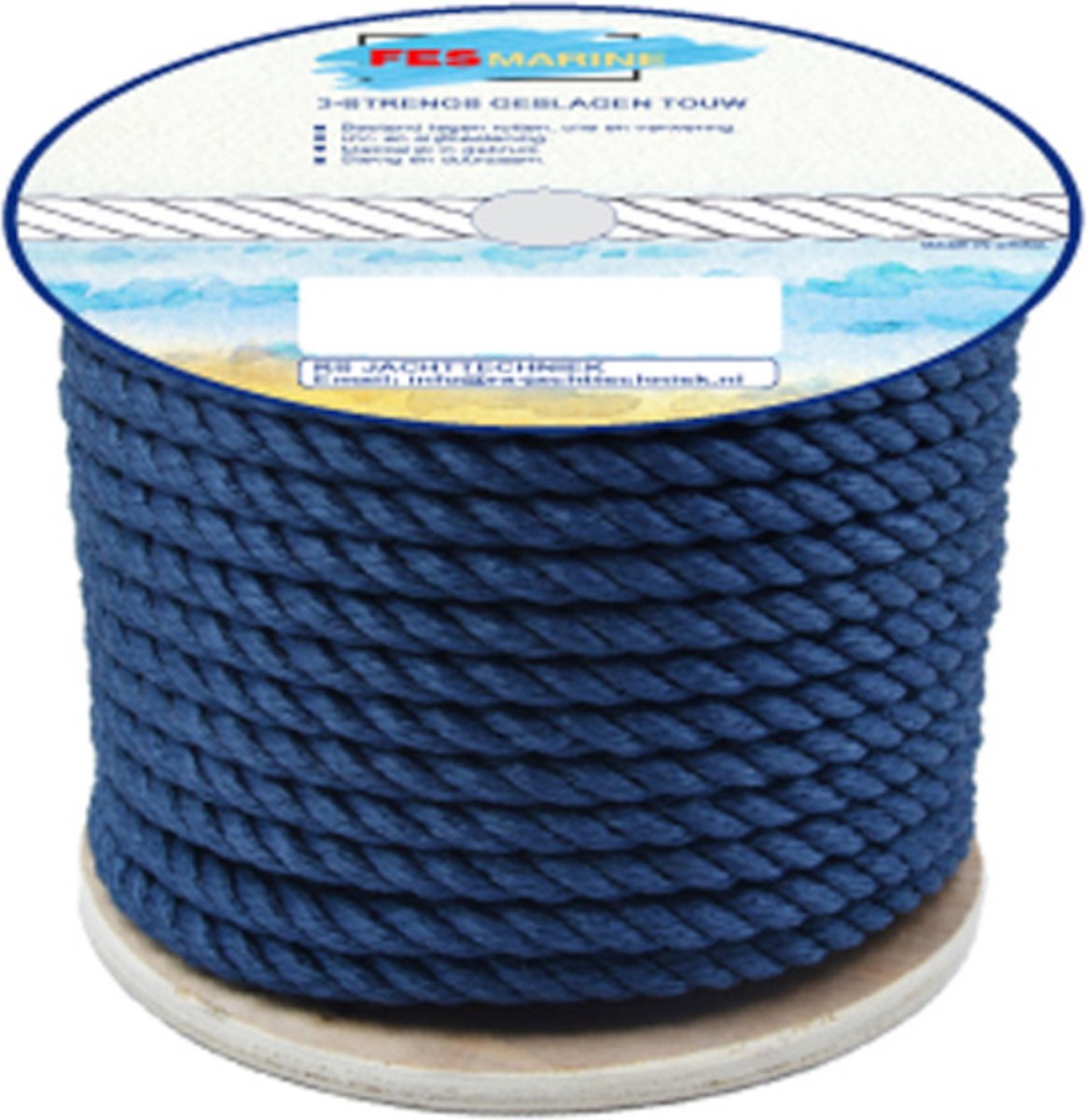 FES Marine Landvast Touw -  3-strengs geslagen polypropyleen per rol - 91 meter Navy - Donkerblauw - Ø18mm