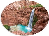 WallClassics - PVC Schuimplaat Ovaal - Havasu Falls Waterval in Arizona - 28x21 cm Foto op Ovaal  (Met Ophangsysteem)
