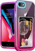 ShieldCase geschikt voor Apple iPhone 7/8 hoesje colorful pasjeshouder - turquoise/roze - Hoesje met pasjeshouder - Pasjes case - Backcover Beschermhoesje