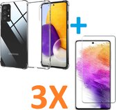 Anti-Shock silicone hoesje Transparant met 3 Pack Tempered glas Screen Protector Geschikt voor:  Samsung Galaxy A53 5G