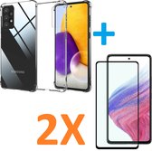 Anti-Shock silicone hoesje Transparant met 2 Pack Full Tempered glas Screen Protector Geschikt voor: Samsung Galaxy A53 5G