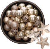 Decoris Kerstballen en sterren ornamenten - 43x stuks - kunststof - champagne