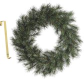 Kerstkrans - groen - 60 cm- kunststof - incl. messing deurhanger