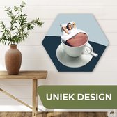 Hexagon wanddecoratie - Kunststof Wanddecoratie - Hexagon Schilderij - Vrouw - Koffie - Vintage - 75x65 cm