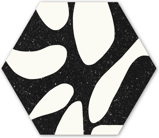 Hexagon wanddecoratie - Kunststof Wanddecoratie - Hexagon Schilderij - Plant - Zwart - Minimalisme - 75x65 cm