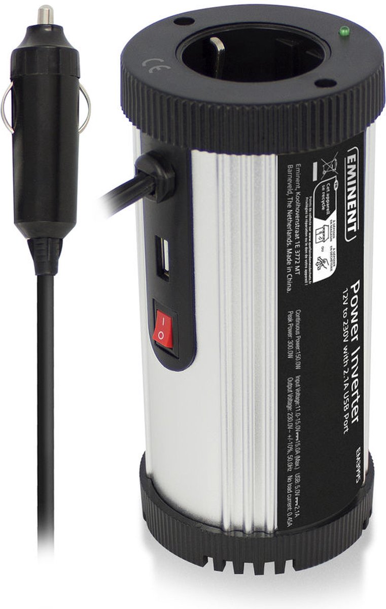 Eminent EM3995 150w spanningsomvormer auto 12V naar 230V
