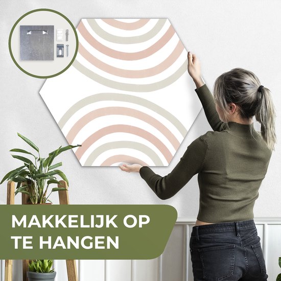 Hexagon wanddecoratie - Kunststof Wanddecoratie - Hexagon Schilderij - Regenboog - Design - Pastel - 120x103 cm