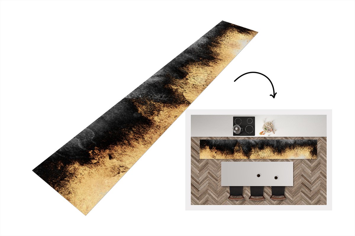 KitchenYeah Keukenloper - Loper keuken - Goud - Chic - Abstract - Zwart - Wit - Keukenloper vinyl, foto 4