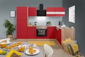 Hoekkeuken 280  cm - complete keuken met apparatuur Merle  - Eiken/Rood - soft close - keramische kookplaat - vaatwasser - afzuigkap - oven    - spoelbak