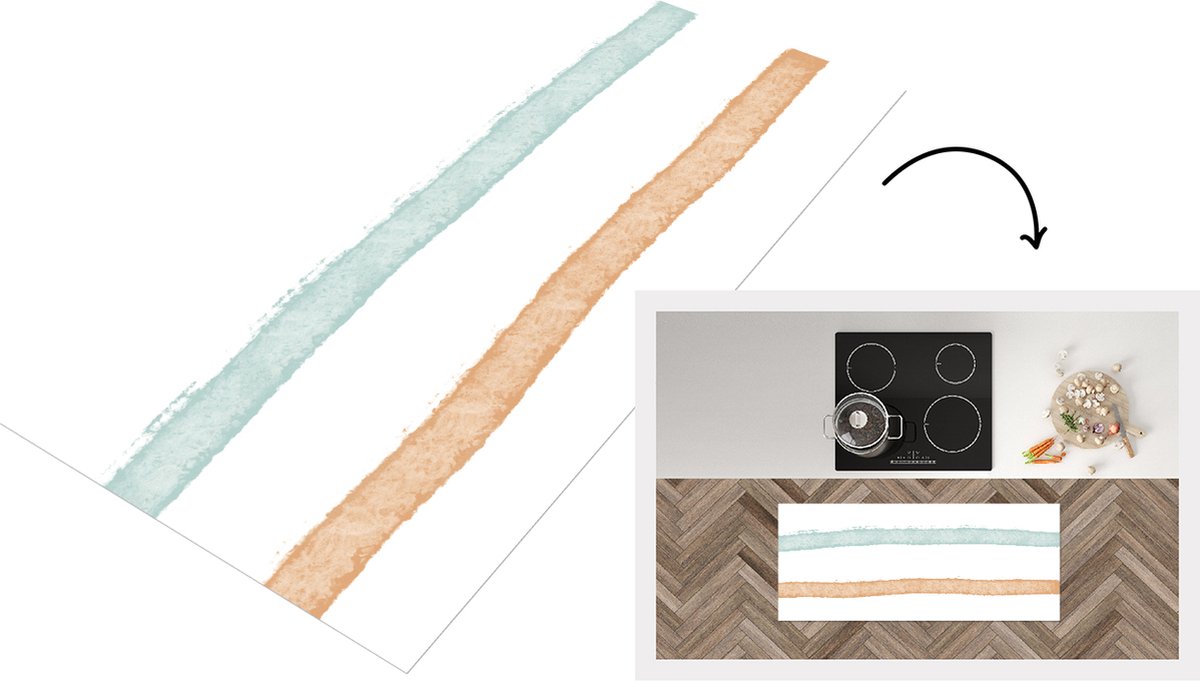 KitchenYeah Keukenloper - Loper keuken - Lijn - Pastel - Regenboog - Patronen - 120x50 cm - Keukenloper vinyl Multicolor