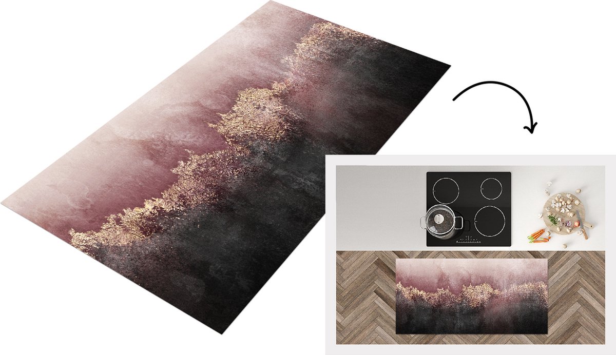 KitchenYeah Keukenloper - Loper keuken - Glitter - Goud - Abstract - 120x60 cm - Keukenloper vinyl Multicolor