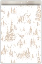 by Ronsie - giftbags maat M - Kerst - Reindeer Forest - wit goud - incl. zwarte ronde afsluitetiketten - 12 x 19cm - cadeauverpakkingen - papieren cadeau zakjes - 10 stuks - binnenkant grijs/witte print