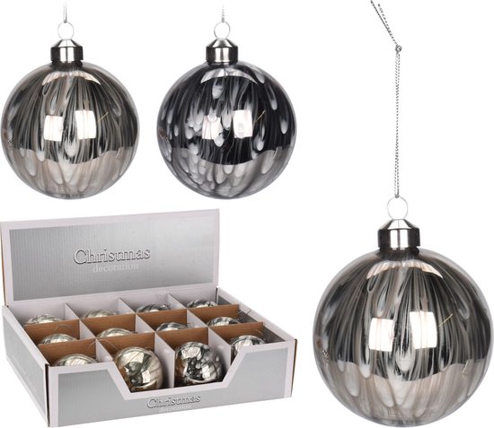 Boule de Noël de luxe Oneiro ''SMOKE'' 80MM ASSORTIMENT GRIS/TAUPE 