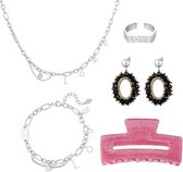 Adventskalender zilver & zwart - sieraden - haarklem - oorbellen - ketting - ring - armband - Kerst