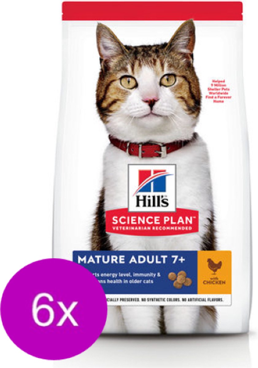 6x Hill's - Feline Mature Adult Kip - Kattenvoer - 300g