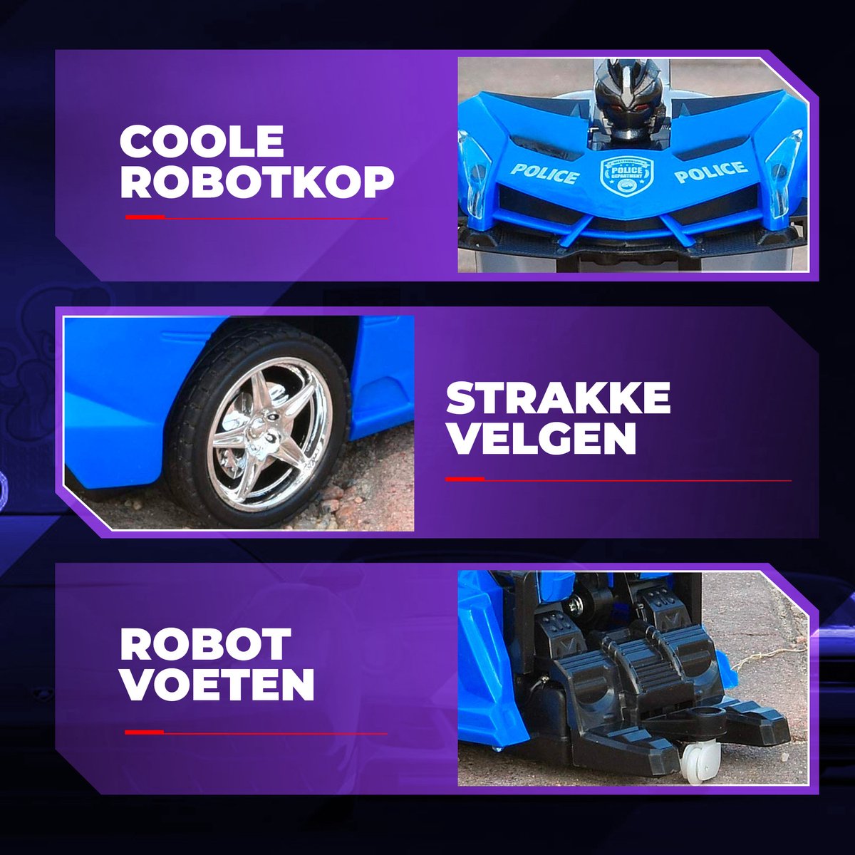 Huntex RC Transformerende Auto/Robot - Politieauto - Blauw - RC Voertuigen - Robot Speelgoed Jongens — afbeelding 4
