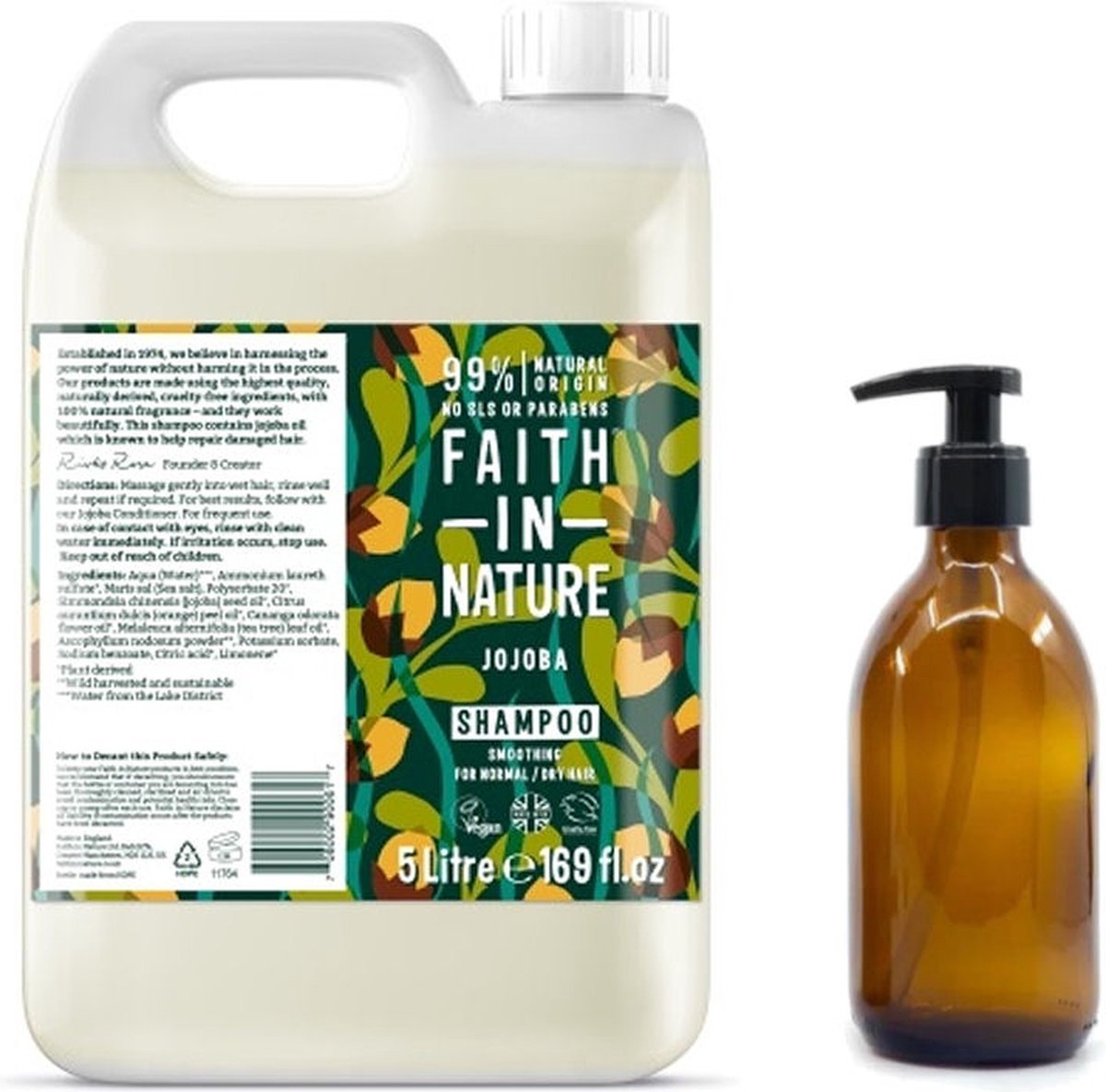 FAITH IN NATURE - Shampoo Jojoba Refill 5 Liter - nu met GRATIS glaze refill fles 500ml