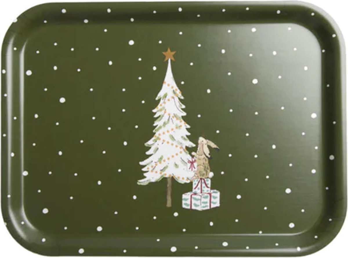 Feestelijk Bos Dienblad van Sophie Allport - dienblaadje voor Kerst met kerstboom en haasje