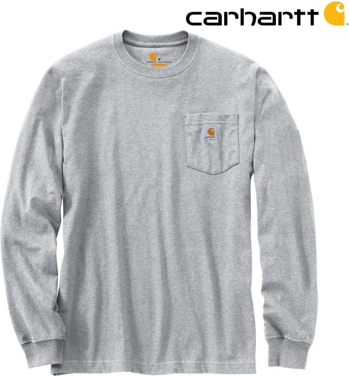 Carhartt - Pocket T-Shirt lang mouw - Heren - Heather Grey - Maat M (valt als L)