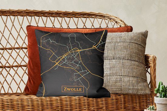 Coussins décoratifs - Oreillers Salon - 45x45 cm - Carte - Zwolle - Luxe - Or - Zwart