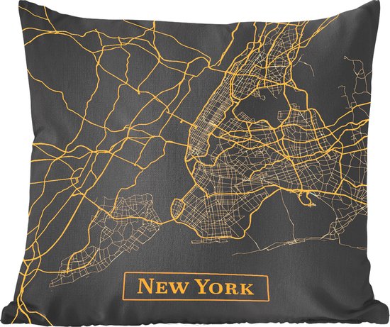 Coussins Coussins décoratifs - Oreillers Salon - 40x40 cm - Carte - New York - Or - Zwart