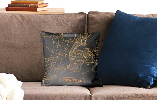Coussins Coussins décoratifs - Oreillers Salon - 40x40 cm - Carte - New York - Or - Zwart