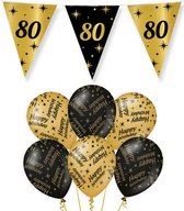80 jaar verjaardag versiering pakket zwart/goud vlaggetjes/ballonnen
