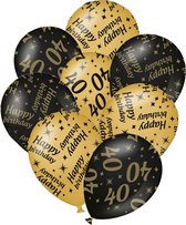Verjaardag ballonnen - 40 jaar en happy birthday 12x stuks zwart/goud