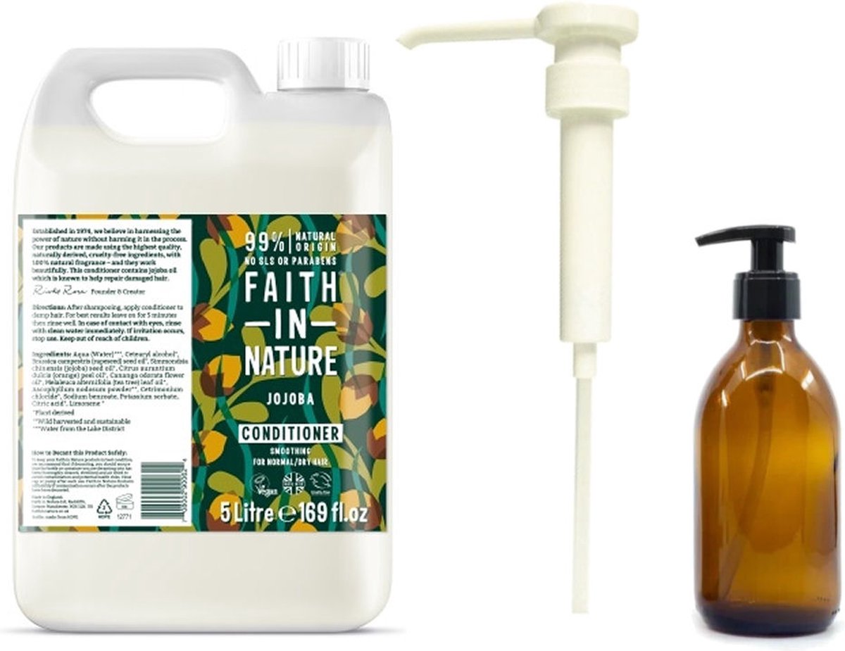 FAITH IN NATURE - Conditioner jojoba Refill 5 Liter - met pomp - nu met GRATIS glaze refill fles 500ml