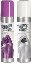 Guirca Haarspray/bodypaint spray - 2x kleuren - wit en paars - 75 ml