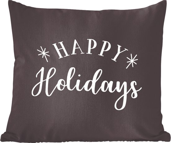 Sierkussens - Kussen - Quote Happy Holidays wanddecoratie nieuwjaar zwart - 45x45 cm - Kussen van katoen