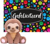 Keel toys - Cadeaukaart A5 Gefeliciteerd met superzacht knuffeldier luiaard 25 cm