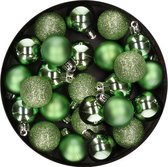 Decoris Kerstballen - 28 ST - mini - groen - kunststof - 3 cm - glans/mat/glitter