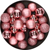 Decoris Kerstballen - 28 ST - mini - lippenstift roze - kunststof - 3 cm - glans/mat/glitter