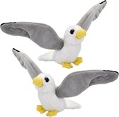 Multipak van 2x stuks pluche knuffel Zeemeeuw vogels van ongeveer 13 cm - Decoratie knuffels