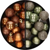 Kunststof kerstballen -28x st. - legergroen en bruin -3 cm- kunststof